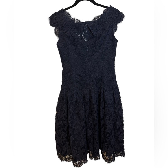 Shannon McLean Navy Blue Floral lace Off Shoulder Drop Waist Dress - Picture 2 of 5